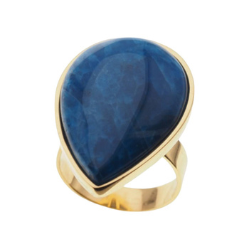 Pierścionek - Apatyt łza w srebrze złoconym (rozmiar 19)