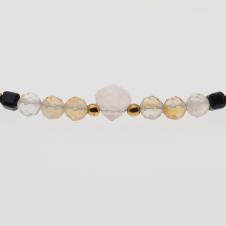 Naszyjnik obfitości i miłości - Cytryn, Turmalin czarny, Kwarc Różowy i srebro złocone