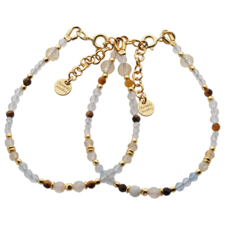 Bransoletka znak zodiaku bliźnięta - mix kamieni i srebro złocone