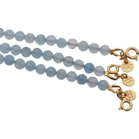 Naszyjnik - Akwamaryn fasetowany, Perły, Larimar, Hematyt i srebro złocone