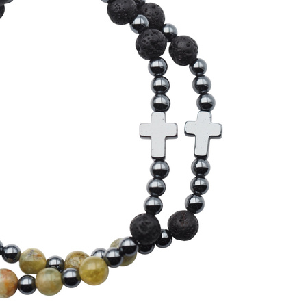 Bransoletka różaniec na gumce - Lawa Wulkaniczna, zielonego Granat, hematyt