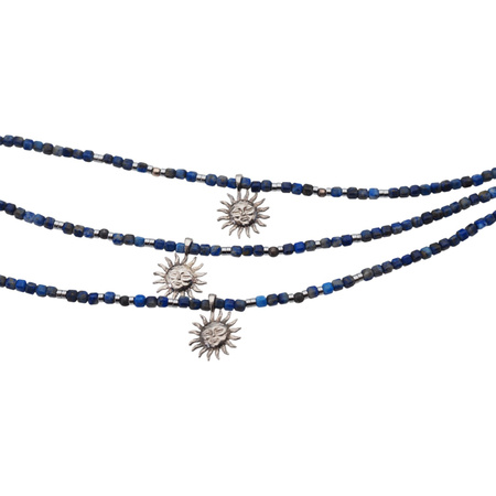 Naszyjnik - Lapis Lazuli fasetowane kostki, Hematyt i srebro