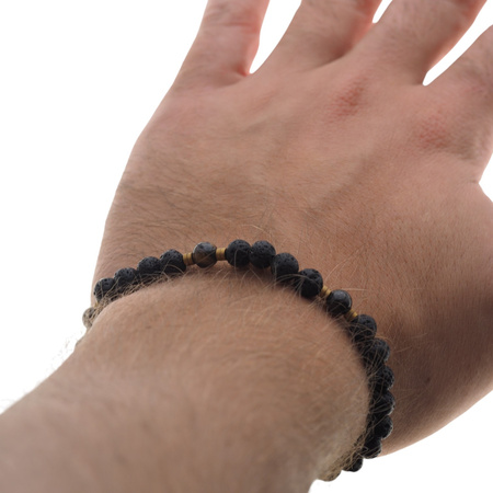 Bransoletka męska na gumce - Bronzyt, lawa i Hematyt