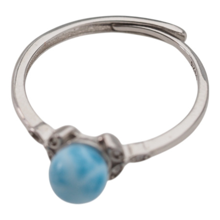 Pierścionek regulowany - okrągły Larimar i cyrkonie w srebrze rodowanym