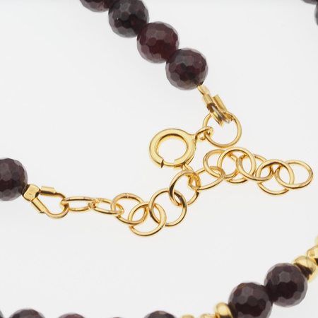 Naszyjnik - Granat fasetowane kulki i srebro złocone