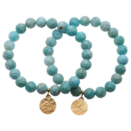 Bransoletka 18,5 cm - Amazonit fasetowany kulki i srebro złocone