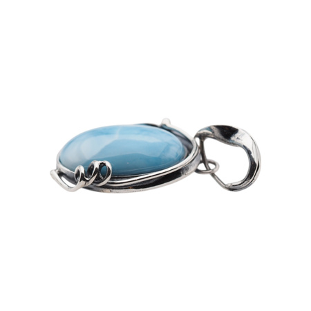 Zawieszka - larimar owal w srebrze oksydowanym z liśćmi