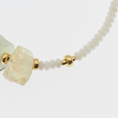 Bransoletka regulowana - Koral biały i surowe kamienie - Prehnit, Cytryn, Ametyst