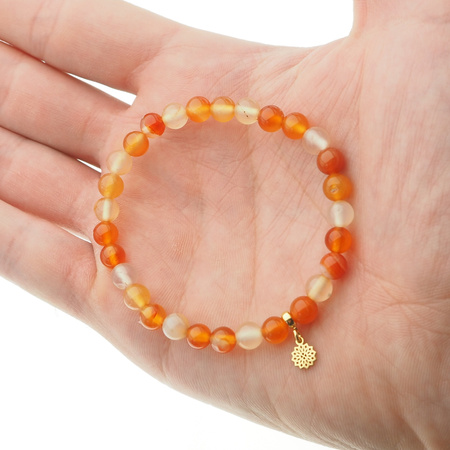 Bransoletka 17,5 cm - Karneol kulki 6mm i srebro złocone