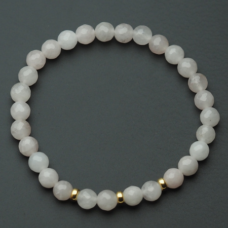 Bransoletka 18,5 cm - fasetowany Kwarc Różowy kulki i srebro złocone