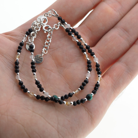 Bransoletka mix - Turmalin, cytryn, kwarc różowy i srebro