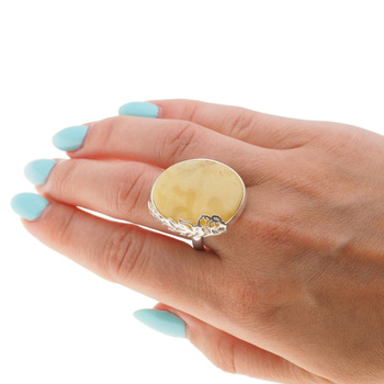 Pierścionek - Mleczny Bursztyn w srebrze (rozmiar 22)