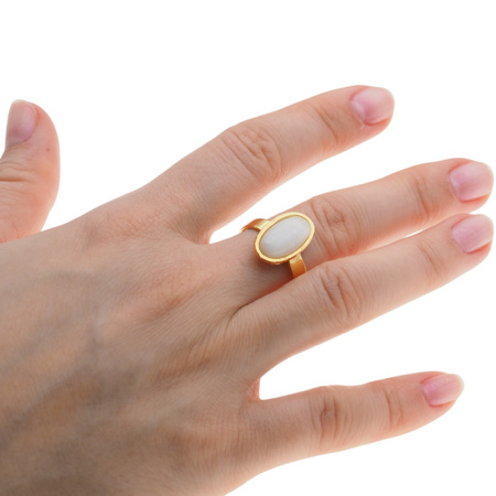 Pierścionek regulowany - Kamień Księżycowy owal i srebro złocone