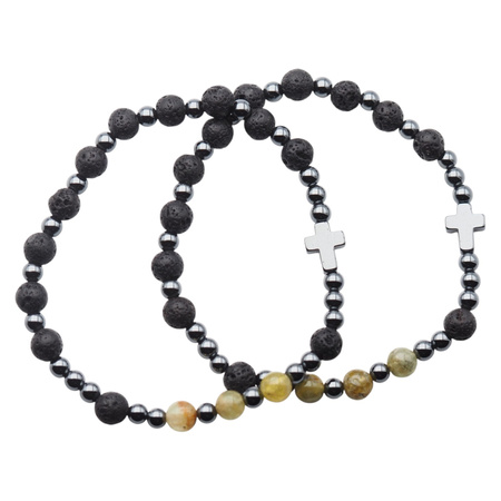 Bransoletka różaniec na gumce - Lawa Wulkaniczna, zielonego Granat, hematyt