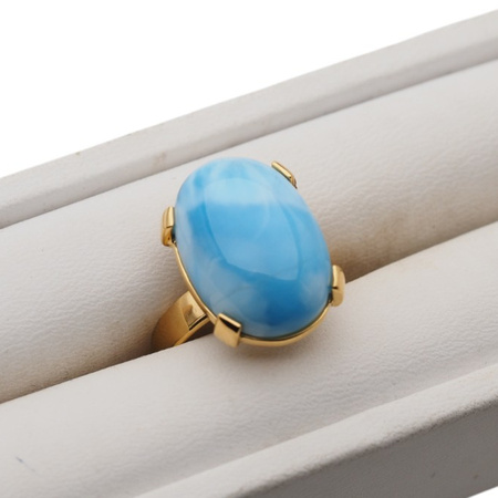 Pierścionek regulowany - owalny Larimar 19x13 mm w srebrze złoconym