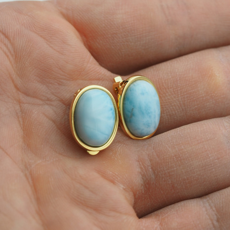 Klipsy- Larimar owal w srebrze złoconym