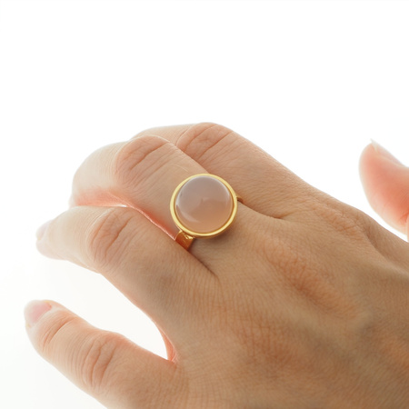 Pierścionek regulowany z Agatem różowym w srebrze złoconym