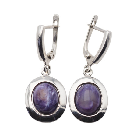 Kolczyki z owalnymi czaroitami w srebrze rodowanym