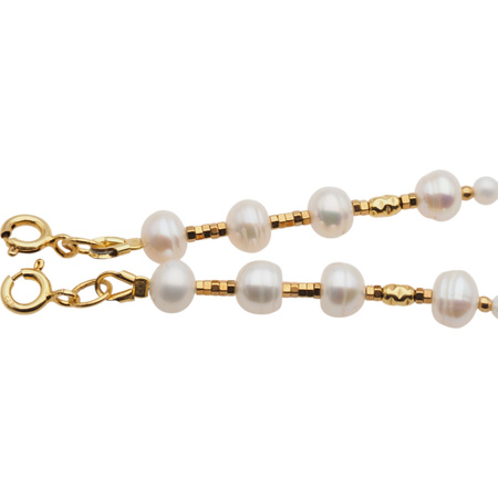 Naszyjnik długi - Białe, szare Perły hodowane i srebro złocone