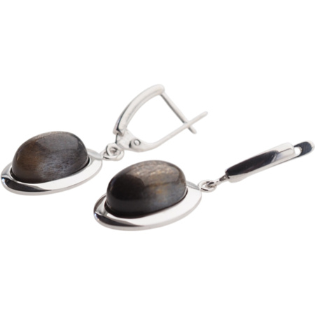 Kolczyki z owalnym Kamieniem Słonecznym w srebrze rodowanym.