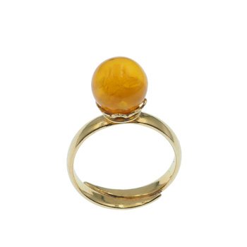 Pierścionek regulowany z Bursztynem Koniakowym - kulka w srebrze złoconym