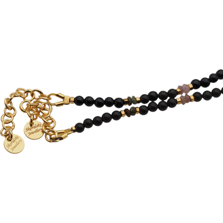 Bransoletka - Turmalin kolorowy, Hematyt złoty i srebro złocone