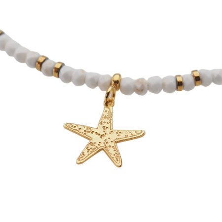 Naszyjnik - Howlit, Hematyt złoty, rozgwiazda i srebro złocone