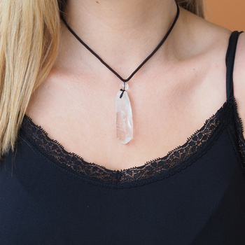 Naszyjnik regulowany- surowy Kryształ Górski na sznurku