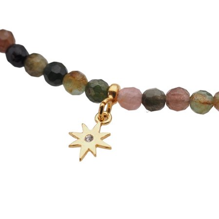 Naszyjnik regulowany - Turmalin kolorowy fasetowane kulki i srebro złocone