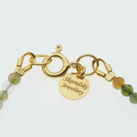 Bransoletka - cięty Turmalin kolorowy. Hematyt i srebro złocone