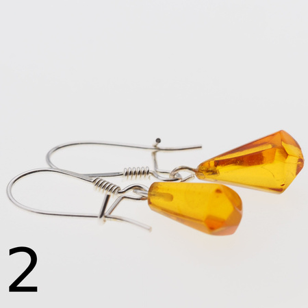 Kolczyki - transparentny Bursztyn stożki i srebro