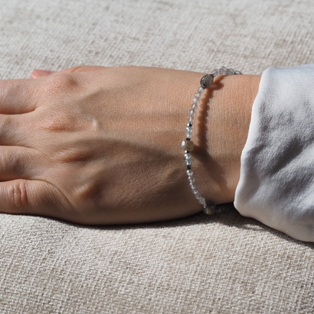 Bransoletka - Labradoryt , Topaz, Hematyt i srebro