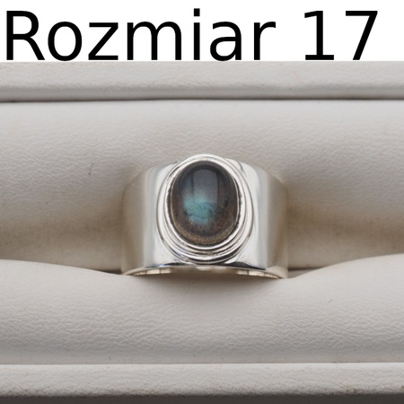 Pierścionek sygnet - Labradoryt owalny i srebro