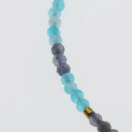 Naszyjnik - cięte Iolit, Amazonit, Hematyt i srebro złocone