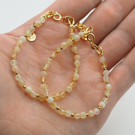 Bransoletka - Cytryn kulki i srebro złocone