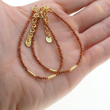 Bransoletka - fasetowany Piasek Pustyni kulki i srebro złocone