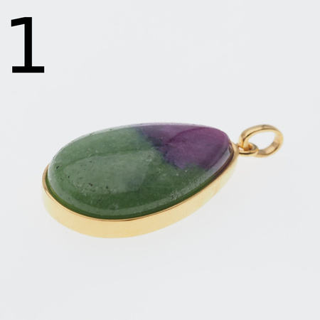 Zawieszka - Zoisyt z Rubinem łza w srebrze złoconym