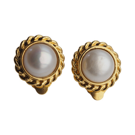 Klipsy - Perły białe koło w srebrze złoconym