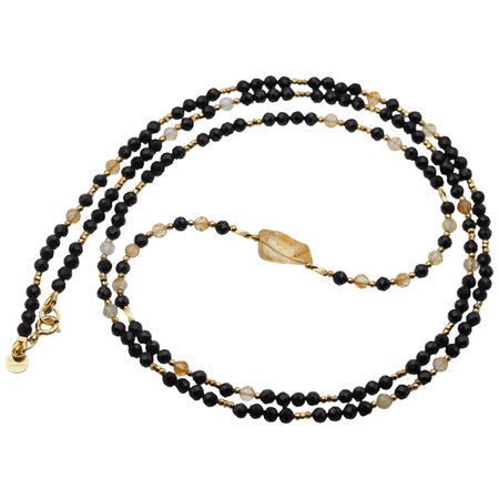 Naszyjnik długi - Turmalin czarny, cytryn, hematyt i srebro złocone