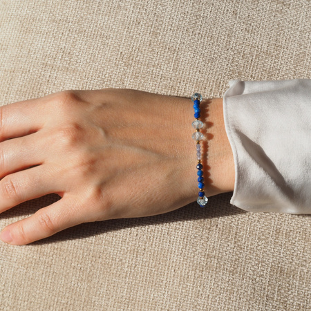Bransoletka - Lapis Lazuli, Topaz, Tanzanit i srebro złocone