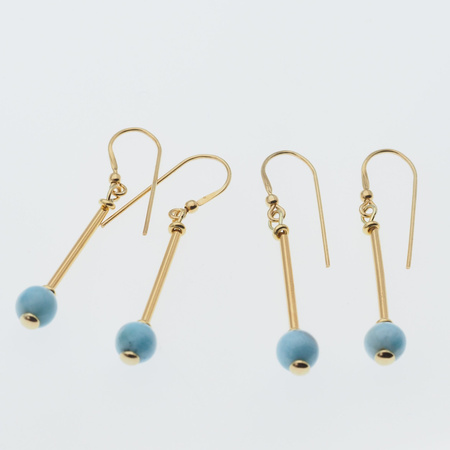 Kolczyki - Larimar kulka w srebrze zloconym