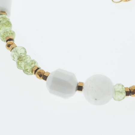 Bransoletka - Kamień Księżycowy, Hematyt, Perydot, Howlit i srebro złocone