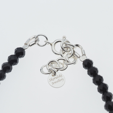 Bransoletka regulowana - Turmalin czarny kulki, zawieszka księżyc i srebro