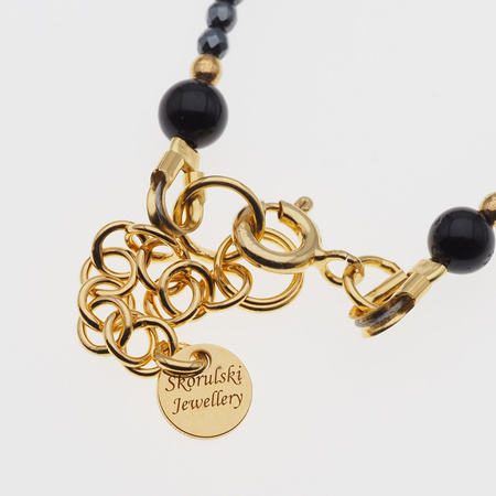 Naszyjnik regulowany - Turmalin czarny, Hematyt i srebro złocone