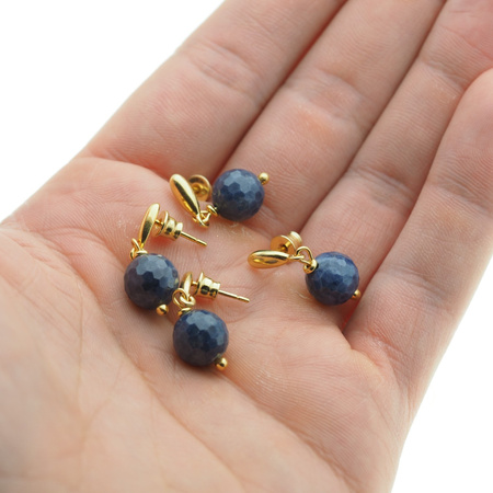 Kolczyki - Szafir kulka w srebrze zloconym