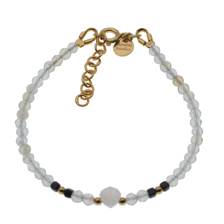 Bransoletka obfitości i miłości - Cytryn, Turmalin czarny, Kwarc Różowy i srebro złocone