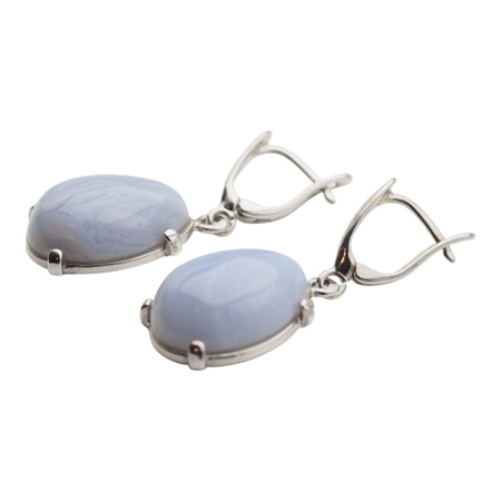 Srebrne kolczyki z Chalcedonem (Blue Lace Agate) – srebro rodowane
