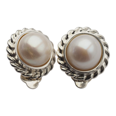 Klipsy - Perły białe koło w srebrze