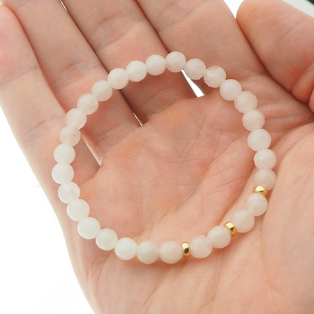 Bransoletka 18,5 cm - fasetowany Kwarc Różowy kulki i srebro złocone