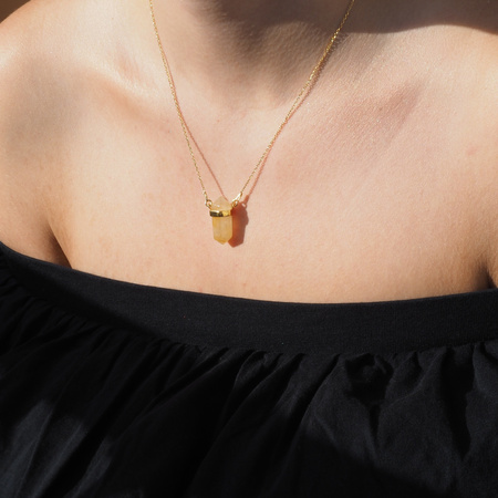 Naszyjnik - Cytryn (Kwarc Żółty) sopel w okuciu na łańcuszku złoconym